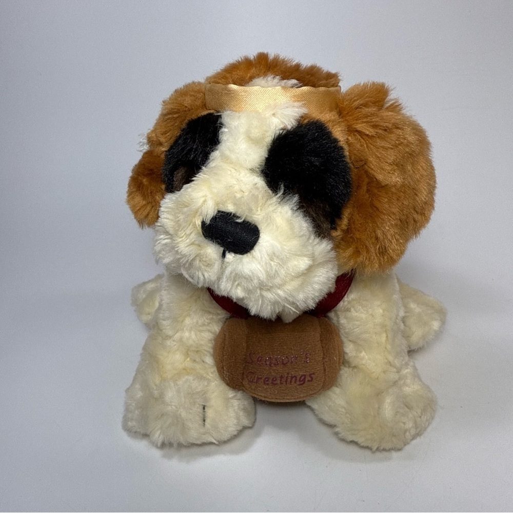 GANZ Heritage Collection Plush St. Bernard with whiskey barrel season greetings
